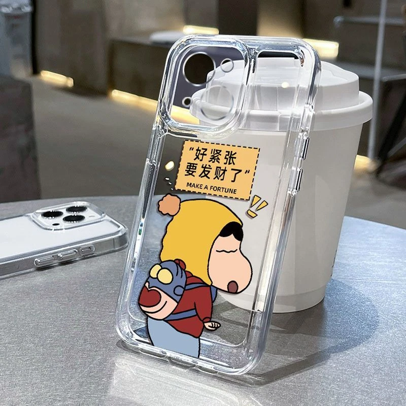 发财小新苹果15手机壳iPhone14promax可爱13/12透明11全包防摔x