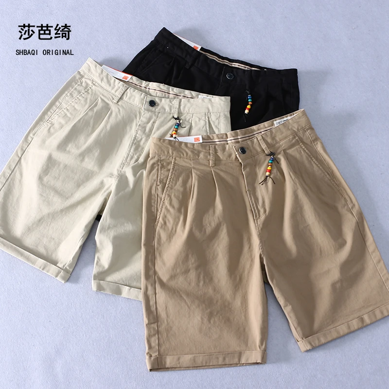 夏季薄款百搭工装短裤男士纯棉休闲五分裤子直筒沙滩沙滩纯色宽松