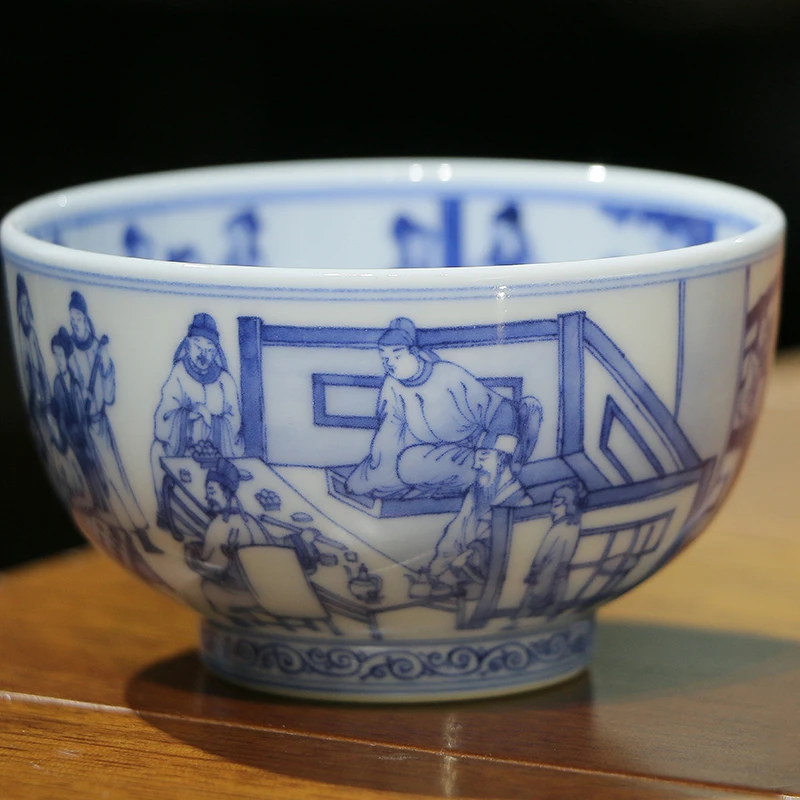 鼎宗妙也景德镇纯手工手绘青花陶瓷 韩熙载夜宴图主人杯