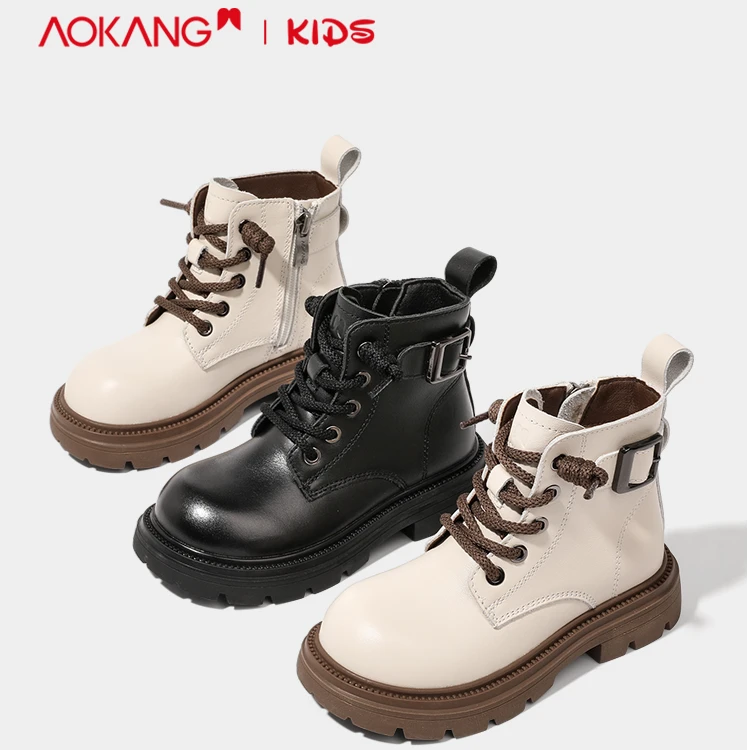 Aokang/奥康马丁靴2024秋季男女牛皮工装靴厚底休闲AK-24Q154