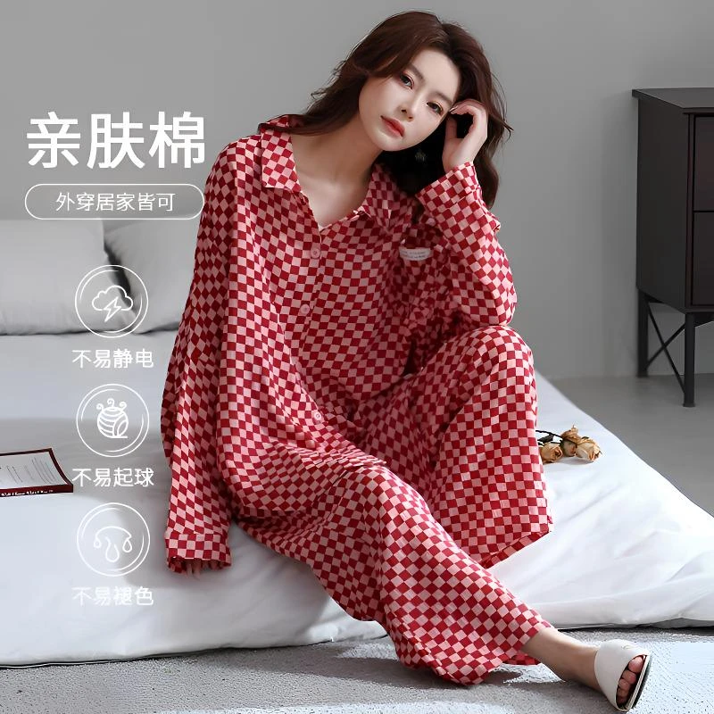 纯棉睡衣女款2025新款夏大码长袖全棉可外穿居家秋冬季家居服套装