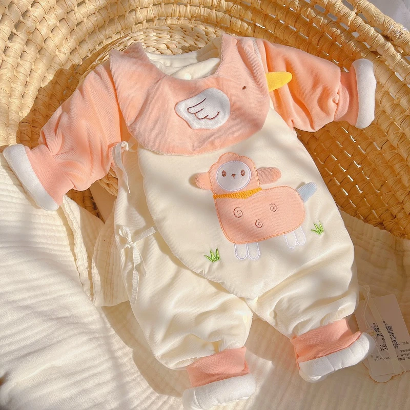 新款小羊 150克冬装连体衣服03月初生夹棉衣保暖哈衣宝宝加绒加厚