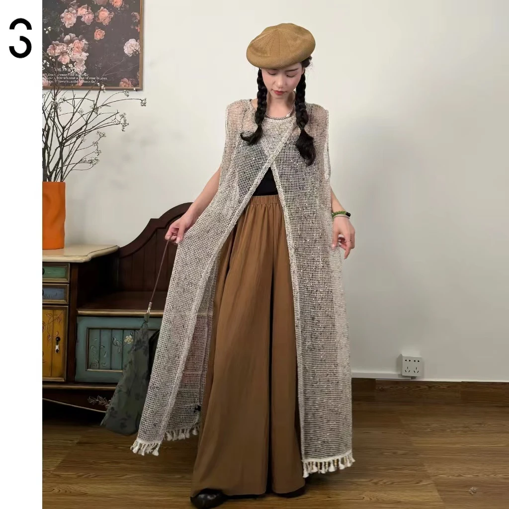 三与十三|枯木逢春马甲|设计感日系马甲无袖流苏宽松长款罩衫11