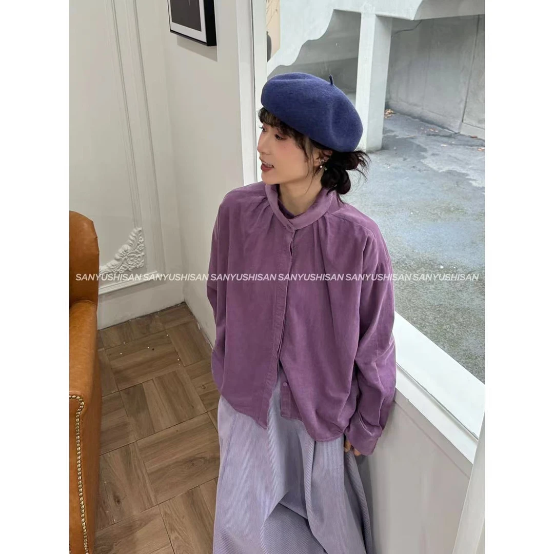 三与十三|云朵慕斯|日系复古衬衫百搭休闲日常灯芯绒衬衫（清）