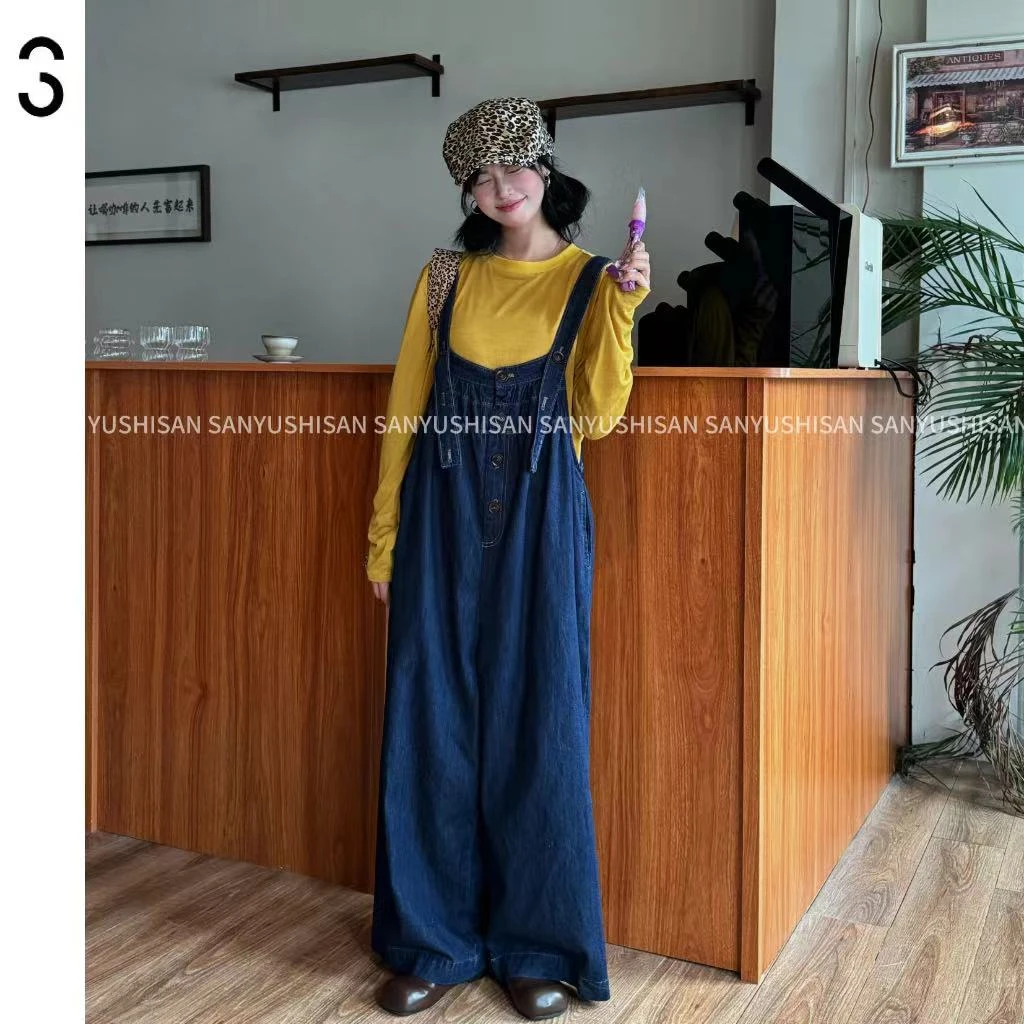 三与十三|历史年轮|牛仔时尚复古蓝色排扣牛仔背带裤