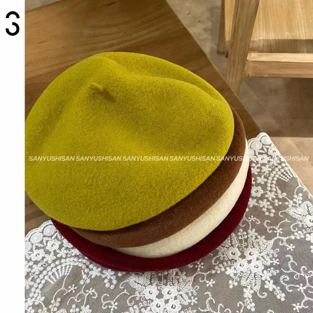 三与十三|帽歪歪|日系纯色贝雷帽复古秋冬休闲百搭大头围画家帽子