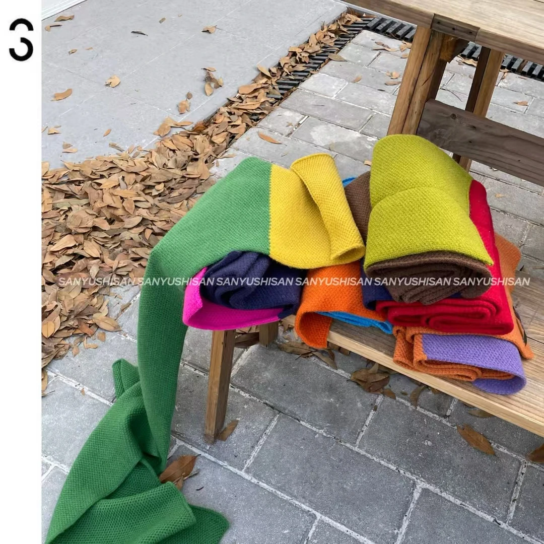 三与十三|暖宝宝|设计感拼色小围巾保暖秋冬百搭针织搭配围巾