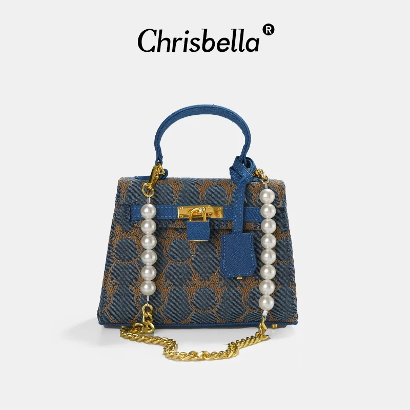 CHRISBELLA品牌设计师款牛仔手提斜挎单肩包