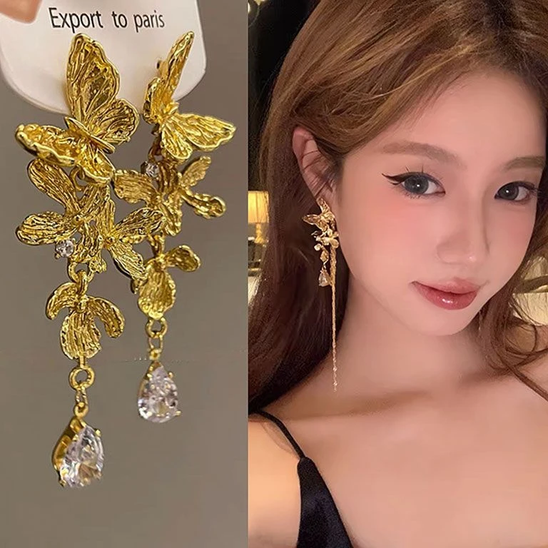 月夜鎏金  蝴蝶流苏金属耳环女独特高级感气质耳坠轻奢欧美风耳饰