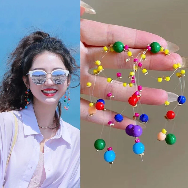 夏日多巴胺彩色耳环适合海边沙滩旅游度假拍照的耳饰夸张显瘦耳坠