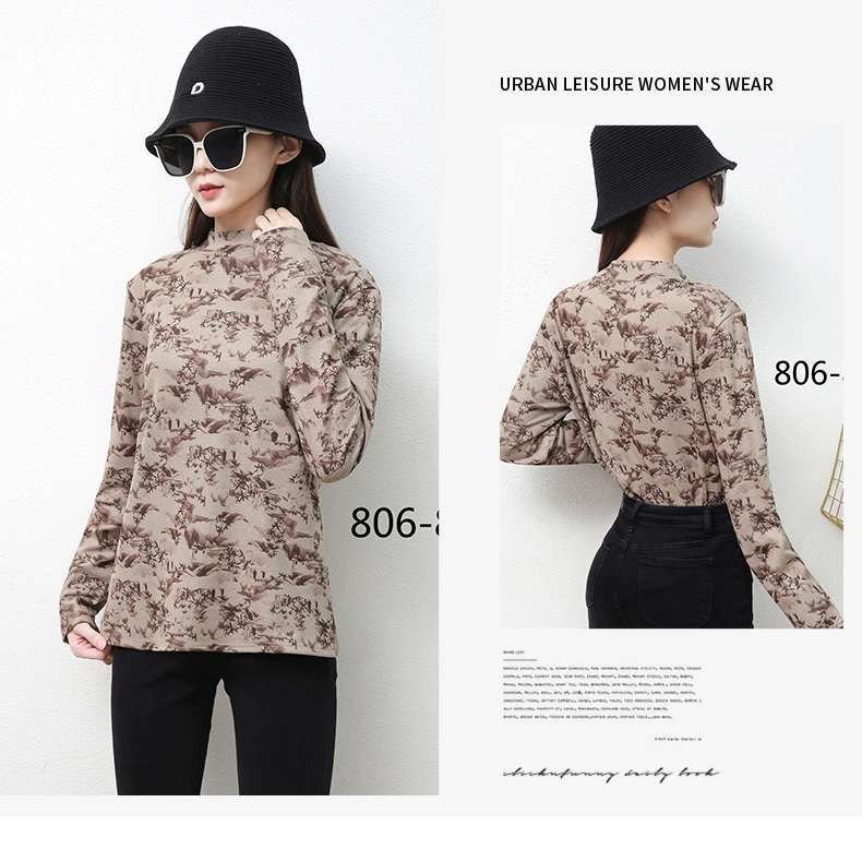 雅 v鹿早秋修身美潮时尚花色T恤打底衫-806（三色）