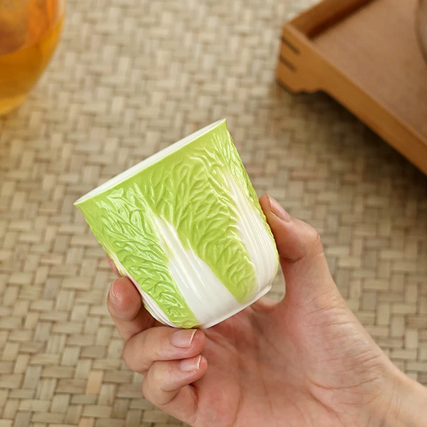 羊脂玉瓷白菜主人杯陶瓷百财个人专用杯高颜值功夫茶具大容量X776