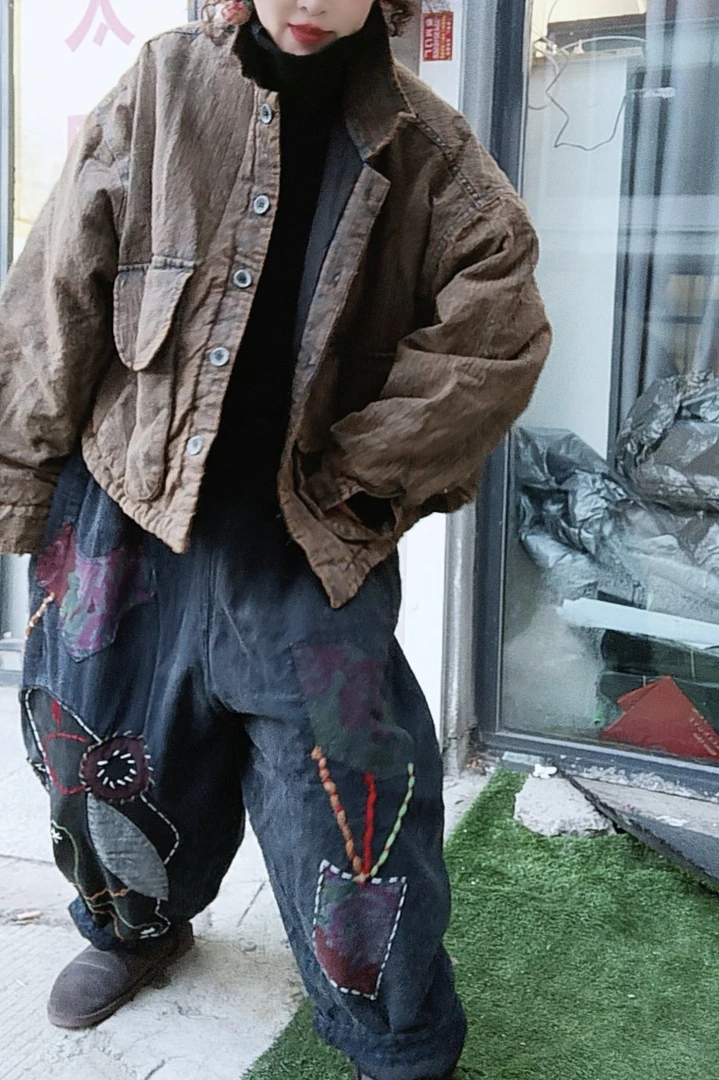 无吊牌磨白做旧老布休闲薄棉外套上衣颜色随机发