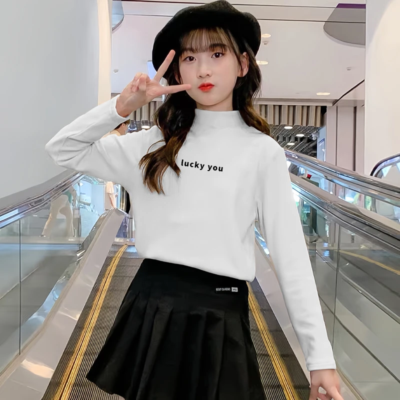 高品质女童双面德绒保暖上衣秋冬装韩版中大儿童印花长袖打底衫