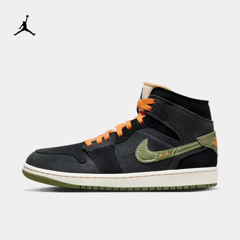 AIR JORDAN官方正品AJ男款黑绿中帮潮流复古运动休闲鞋FD6817-003