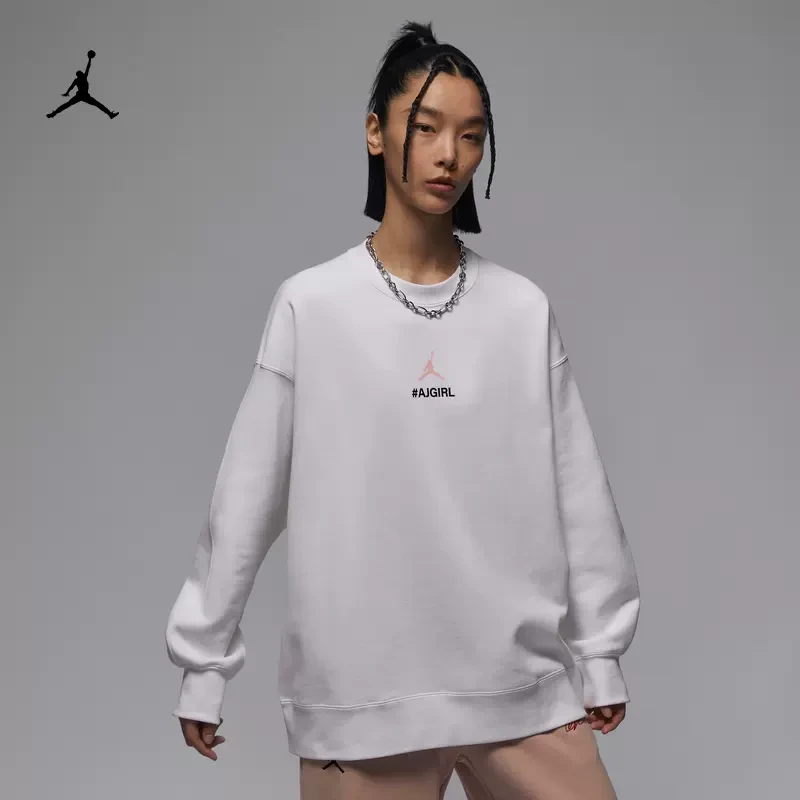 AIR JORDAN官方正品AJ女白色时尚百搭圆领运动休闲卫衣HF1120-100