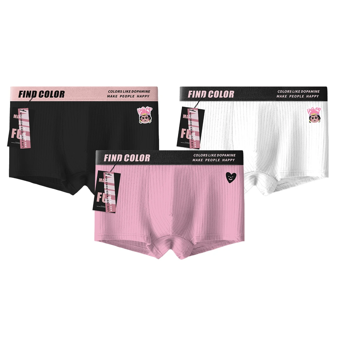 【精品推荐：3件装】男士内裤纯色印花抽条中腰四角裤头透气平角裤