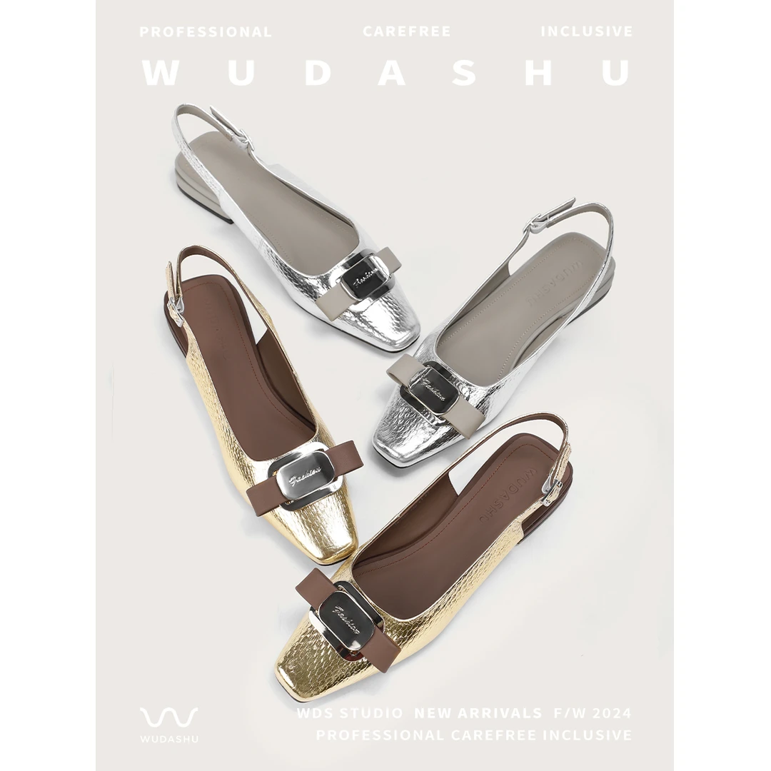 穿高跟鞋的吴大叔法式小方头夏季凉鞋一字带百搭软底鞋平跟凉鞋女