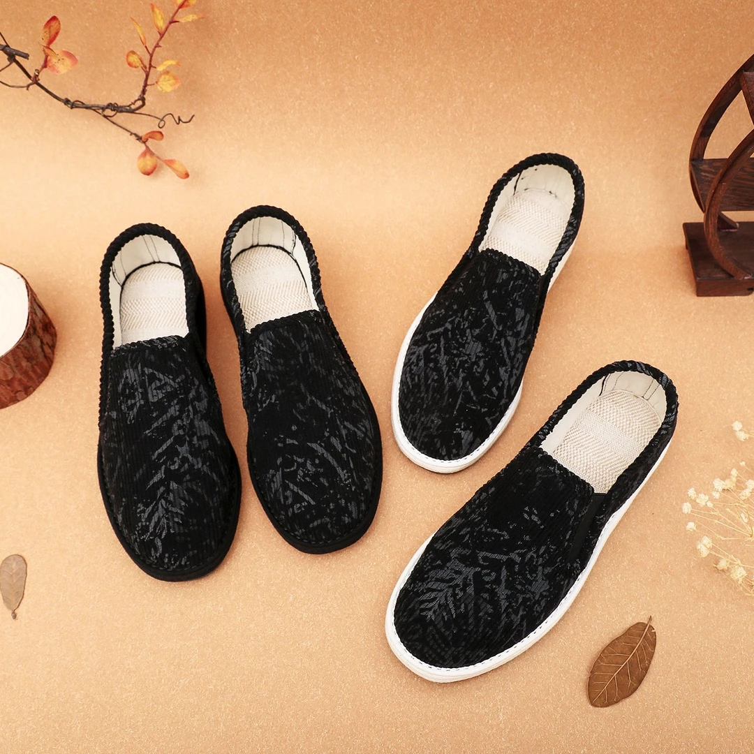 【条绒印花】京紫红传统千层底布鞋舒适透气老北京布鞋男款防滑软底