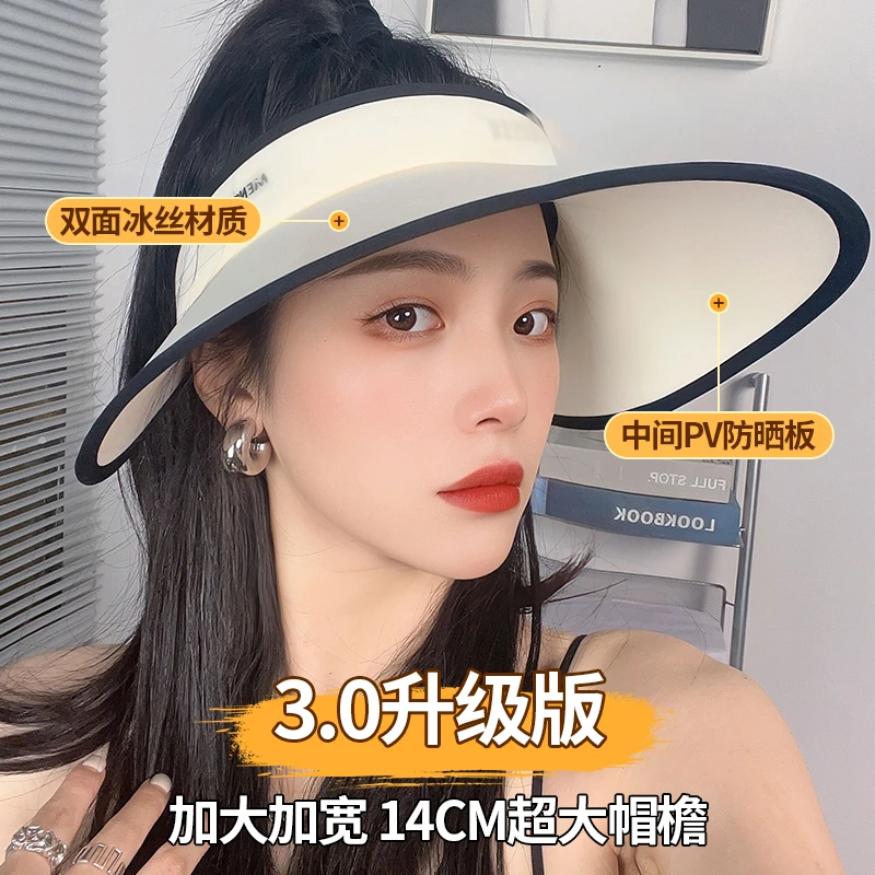【拍一发四】升级版3.0夏季遮阳帽大帽檐防晒空顶帽女冰丝太阳帽