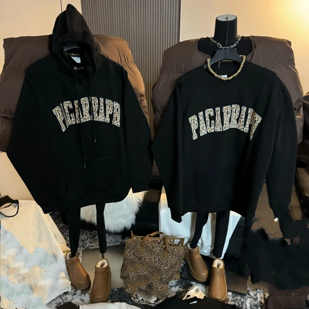 秋冬新款『洋气豹小字母』宽松有型加绒加厚遮屁股男女同款卫衣