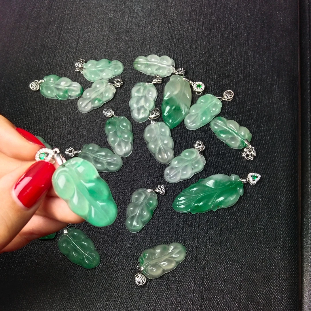 【景蘭】天然石英质玉非洲翠 小银镶扣头叶子1029CP（多样性发1）