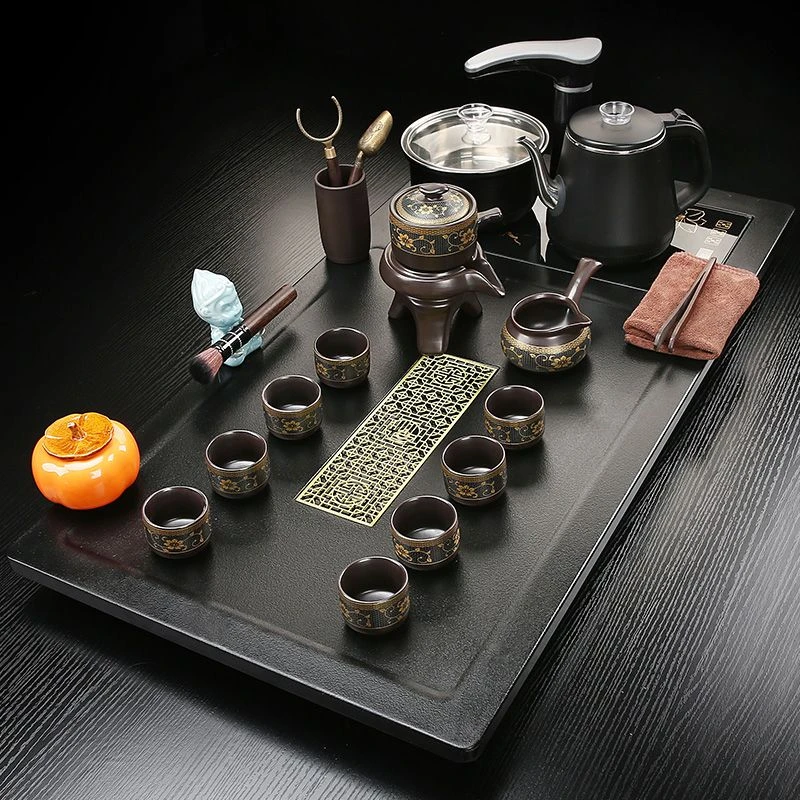 新中式整套全自动茶具套装家用功夫流水实木茶盘子紫砂泡茶壶茶台
