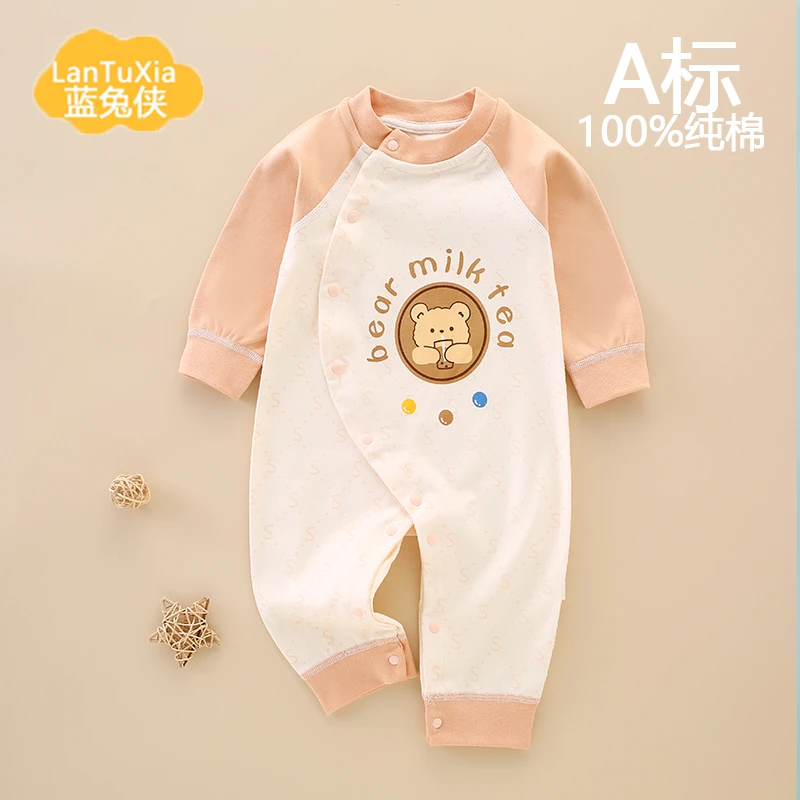 宝宝纯棉无骨衣服婴儿春秋款连体衣薄款哈衣新生儿外出服打底秋装