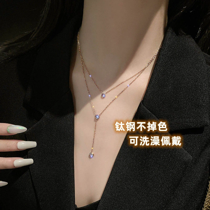 钛钢双层项链女玫瑰金不掉色锁骨链冷淡风颈链轻奢气质小众吊坠潮