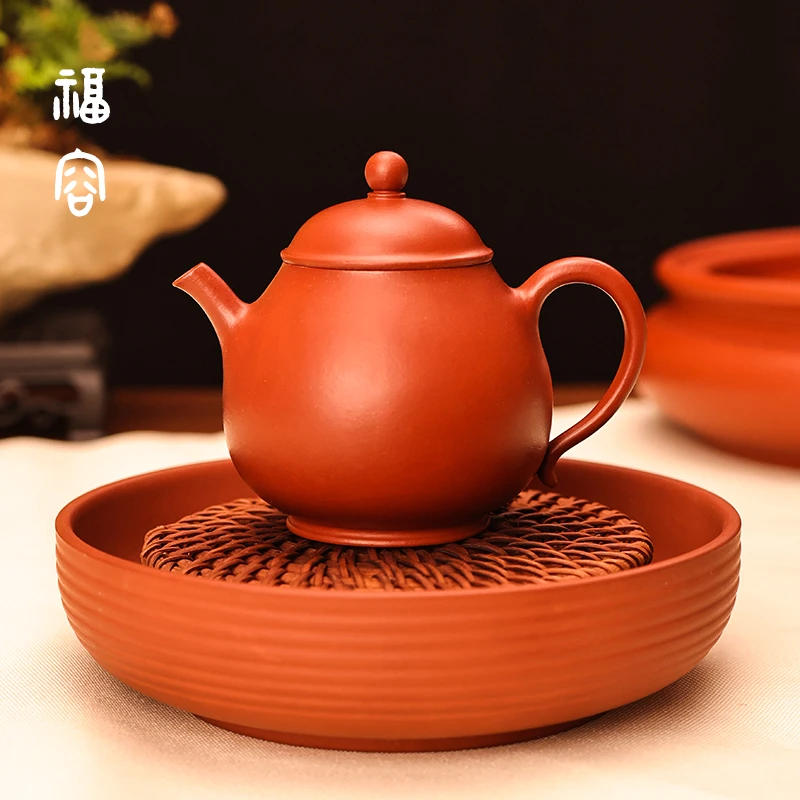 张银超制 全手工潮州手拉壶 高攀壶 120cc大红袍泥 紫砂壶泡茶壶