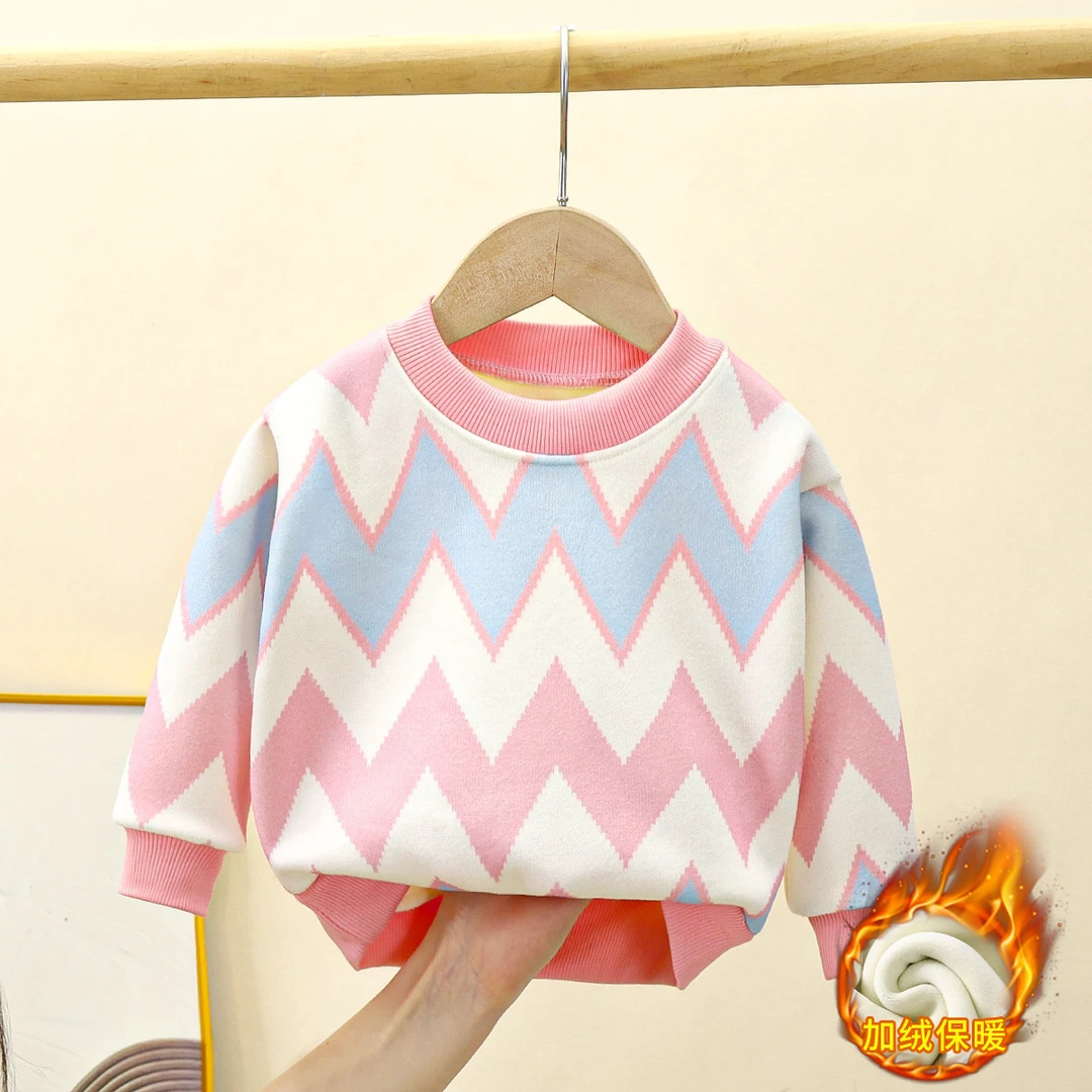 新款男女童时尚休闲针织潮款保暖加绒卫衣