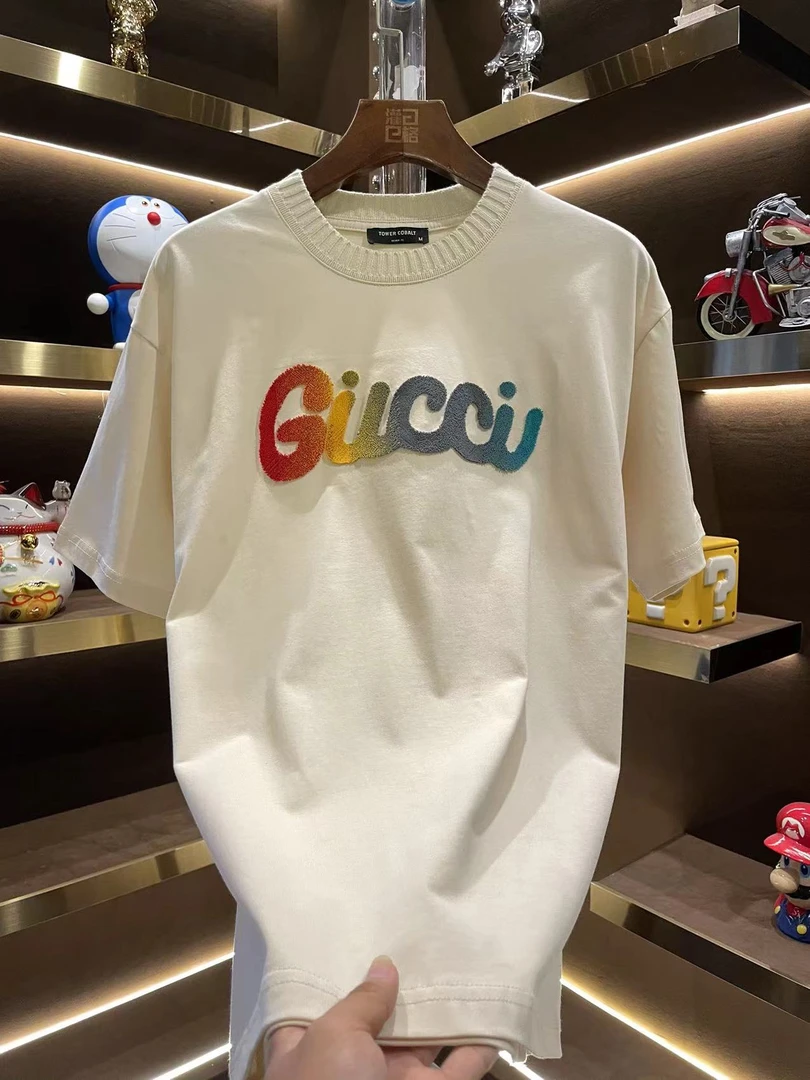 夏季上新轻奢潮流百搭时尚字母牙刷刺绣宽松男女同款短袖 江