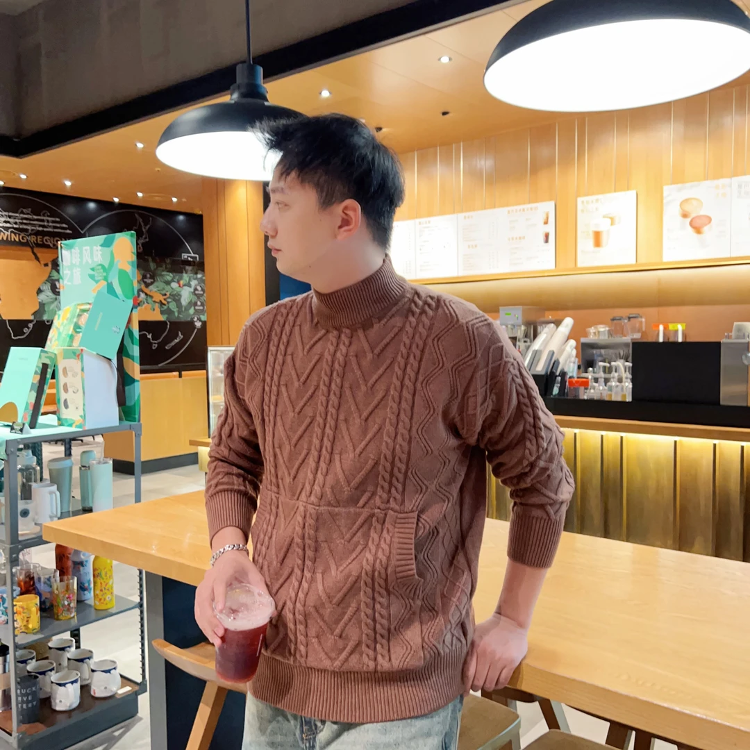 复古风麻花潮流时尚贯穿口袋男款针织毛衣休闲加厚宽松针织衫