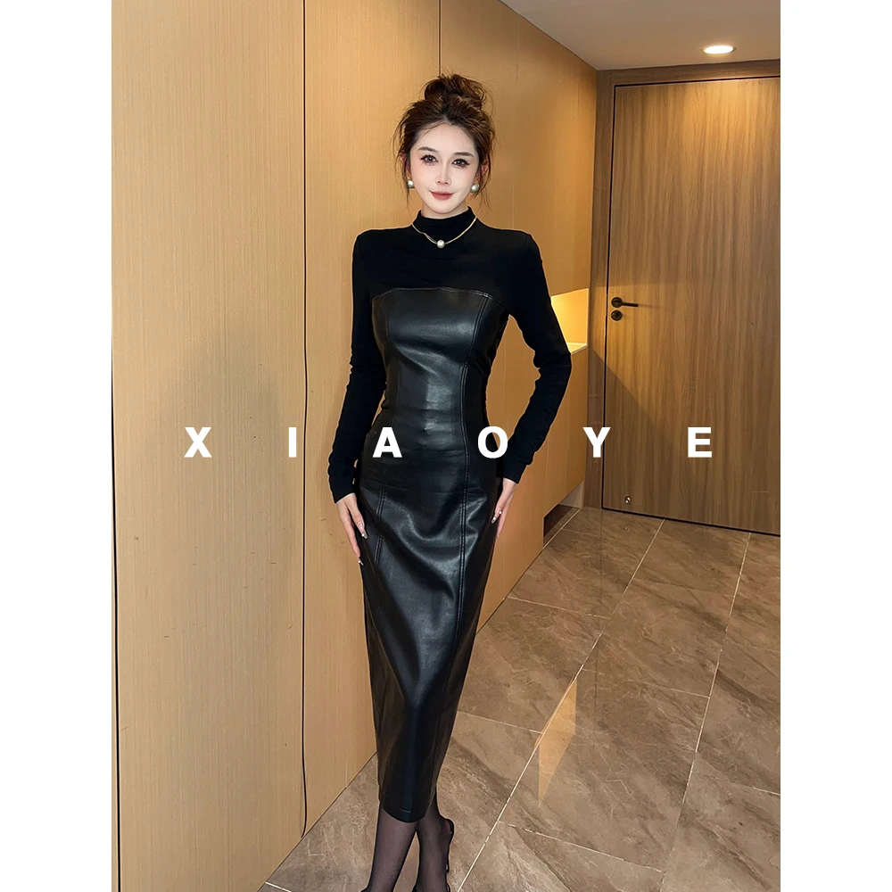 【MD原创】2024冬季新款显瘦气质长袖时尚休闲百搭打底修身连衣裙