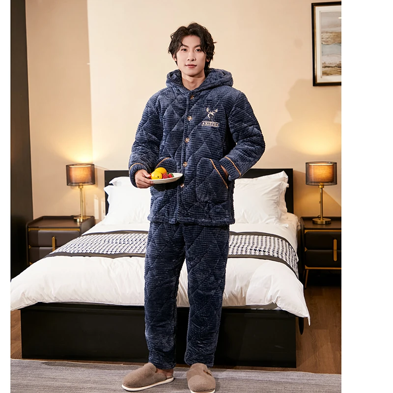 劲羽#T2014男款加绒加厚时尚休闲可外穿家居服套装