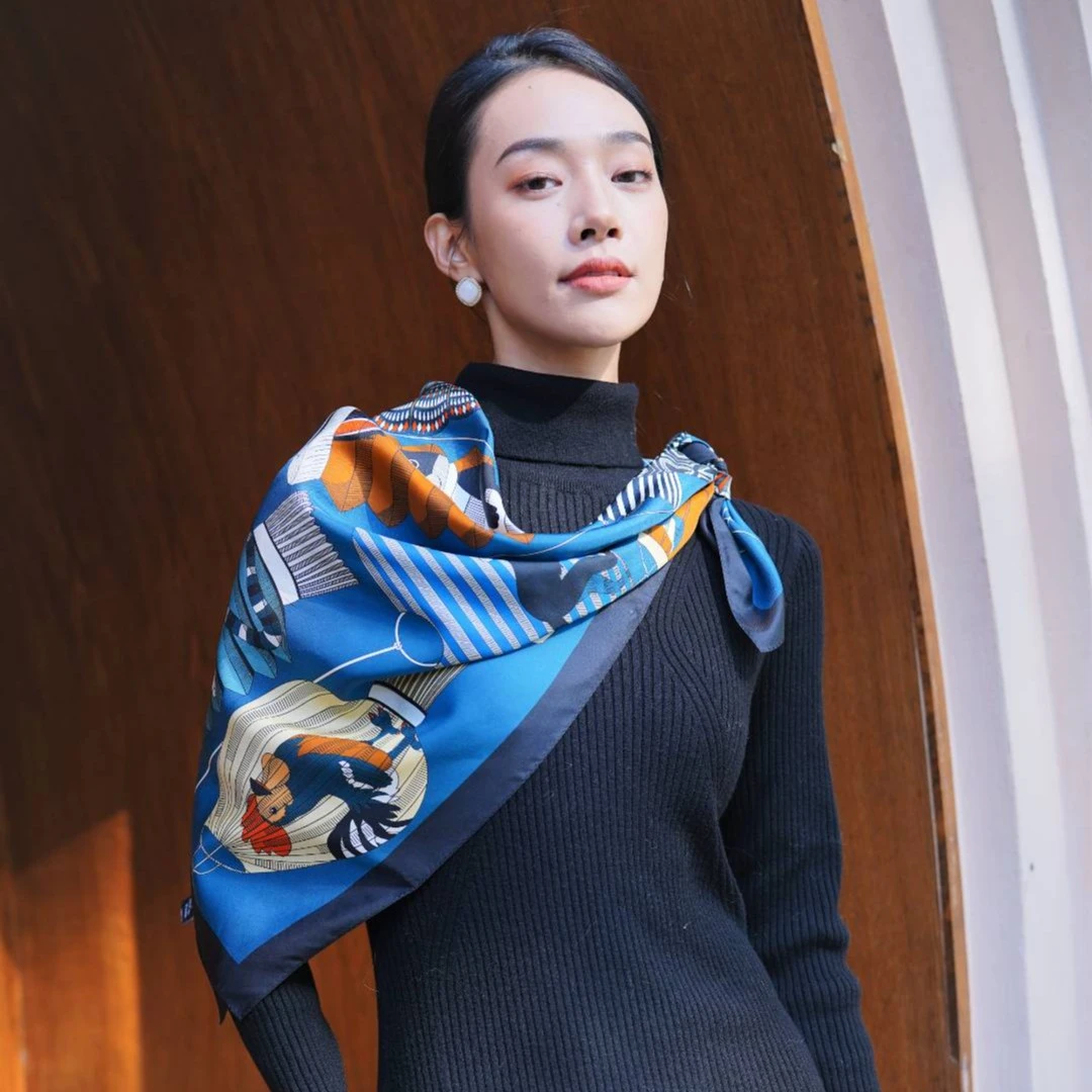 Wensli/万事利时尚百搭气质桑蚕丝双面印花大方巾-INT妙语笙歌