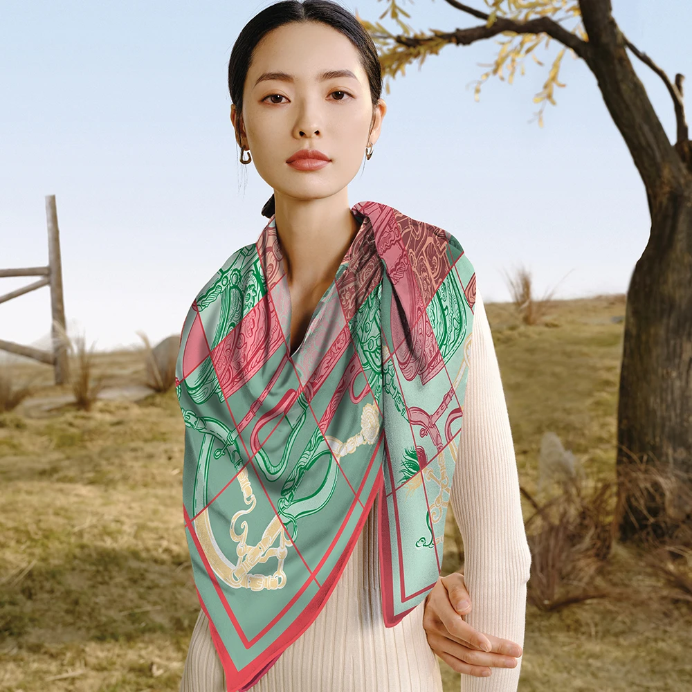 Wensli/万事利双面印花空调披肩百搭时尚丝羊毛围巾-骑士风采