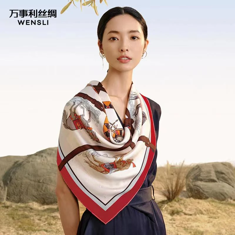 Wensli/万事利女士桑蚕丝双面印花大方巾-欲听风吟