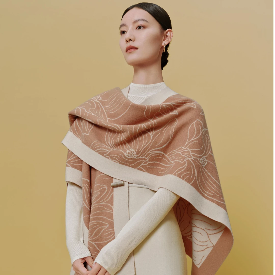 Wensli/万事利新中式国风羊毛披肩围巾-玉兰香韵