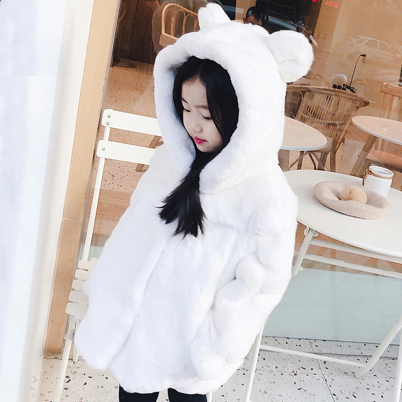 男女童皮草毛毛外套加耳朵宝宝秋冬装儿童加厚獭兔毛上衣外套童装