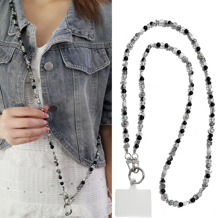 长款斜挎手机挂绳甜酷复古可肩背挂链手工串珠百搭挂件时尚手机链