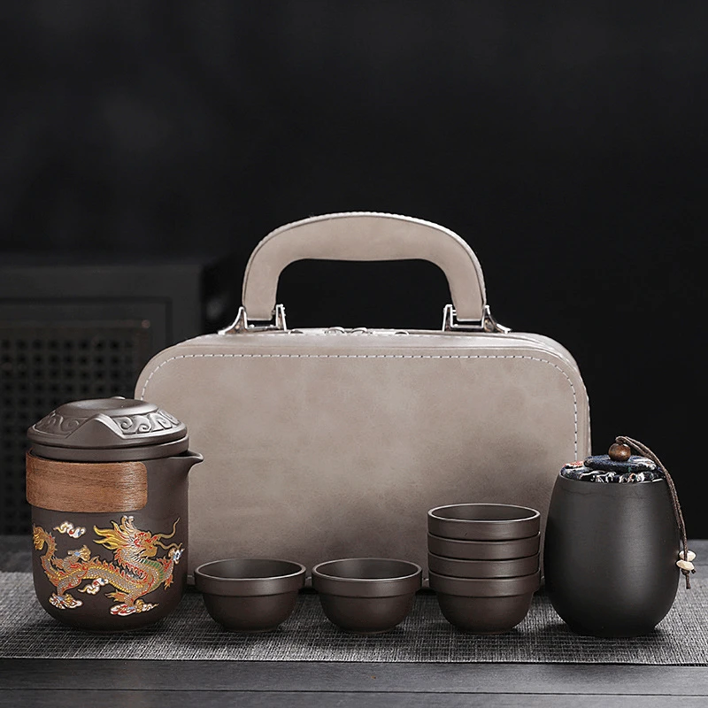 龙凤呈祥变色紫砂壶原矿朱泥带茶滤茶杯大容量泡茶壶旅行茶具