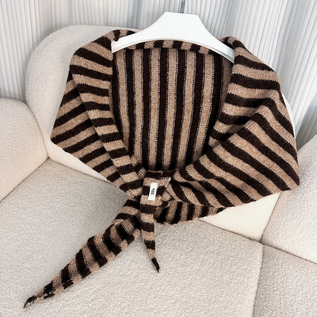 【三角披肩】羊毛披肩秋冬新款软糯条纹围巾气质减龄外搭大披肩