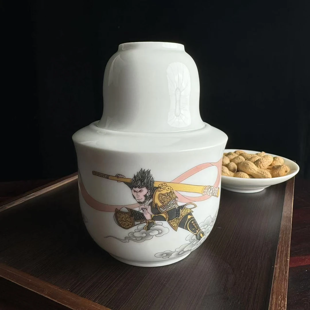 汇儒堂齐天大圣温酒壶原创设计羊脂玉瓷三两酒壶暖酒壶烫酒壶