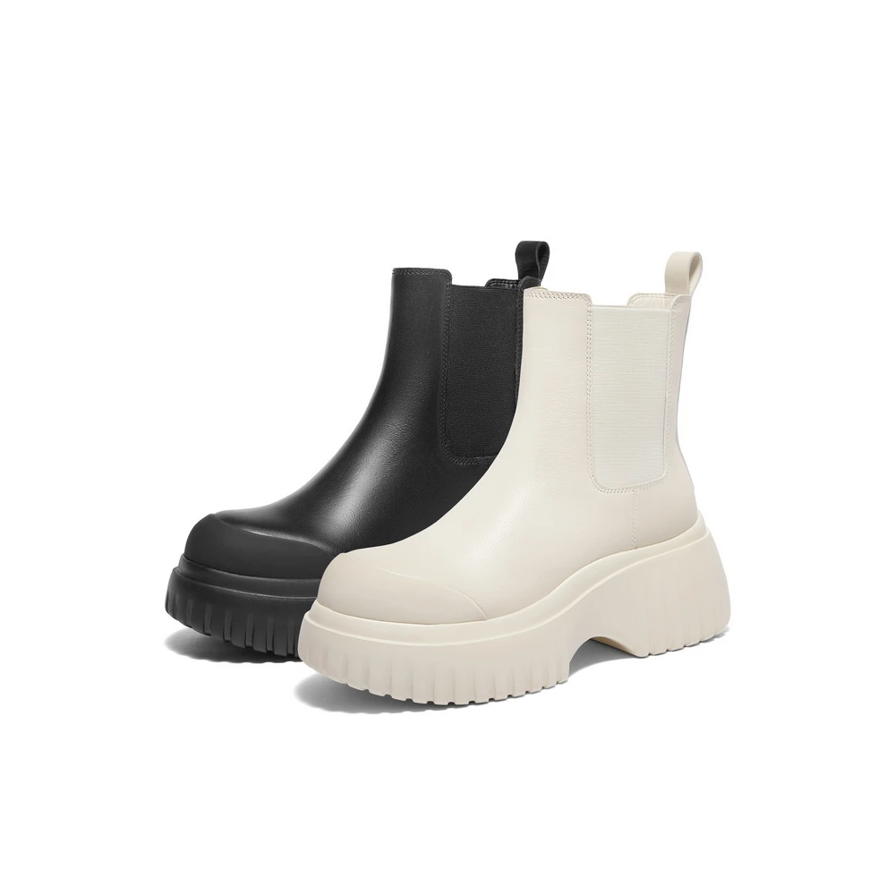 百丽时尚休闲百搭厚底切尔西靴女冬新真皮舒适时髦短靴3FB44DD4