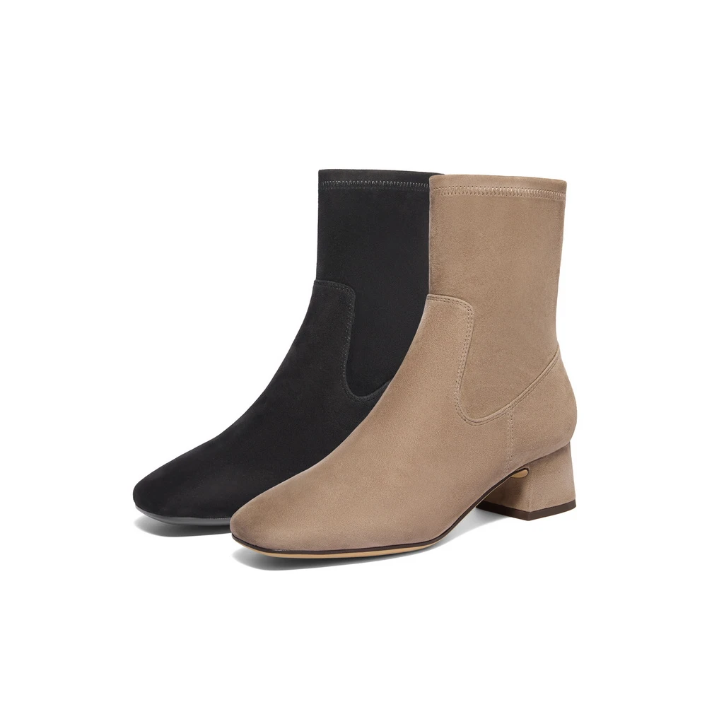 【小小莎专属】百丽粗跟时装靴女24冬新商场同款真皮短靴3LI61DZ4