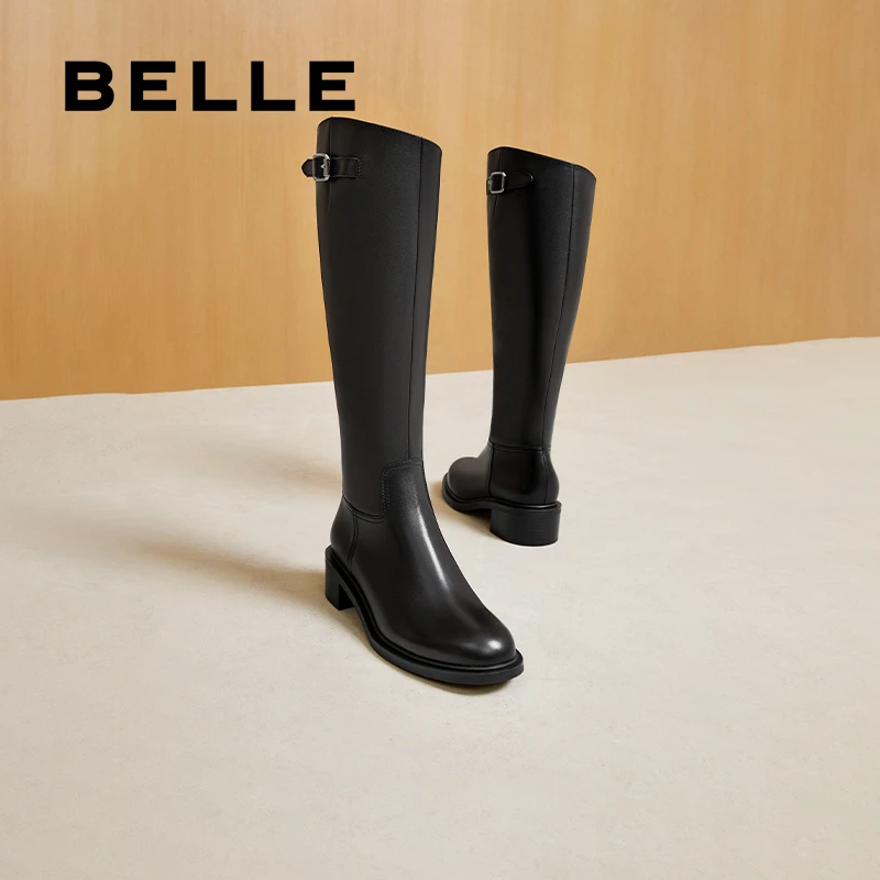 【小小莎专属】百丽显瘦女24冬新商场同款真皮舒适骑士长靴3KV72DG4