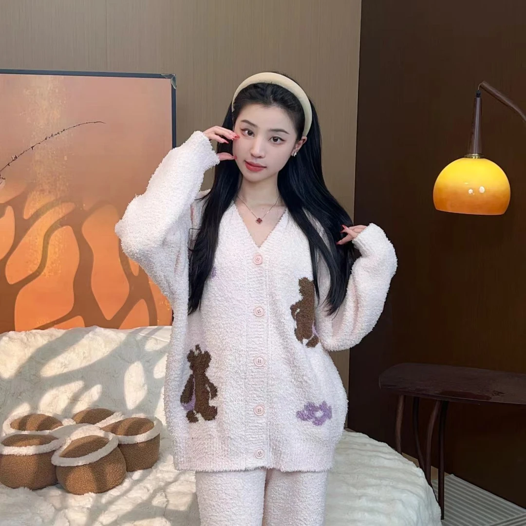 【松茶可可】冬季新款半边绒可爱甜美开衫款可外穿家居服保暖睡衣