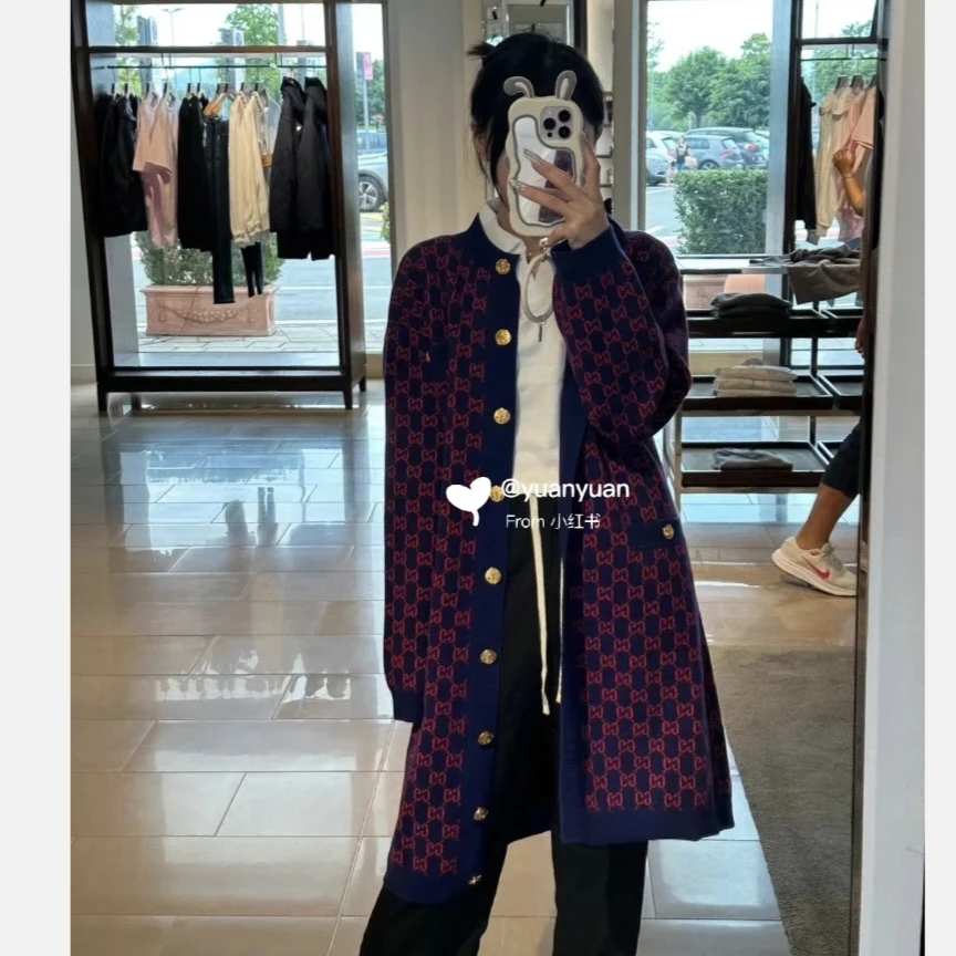99新 GUCCI/古驰 双G满印长款毛衣外套 xs码 GM002142