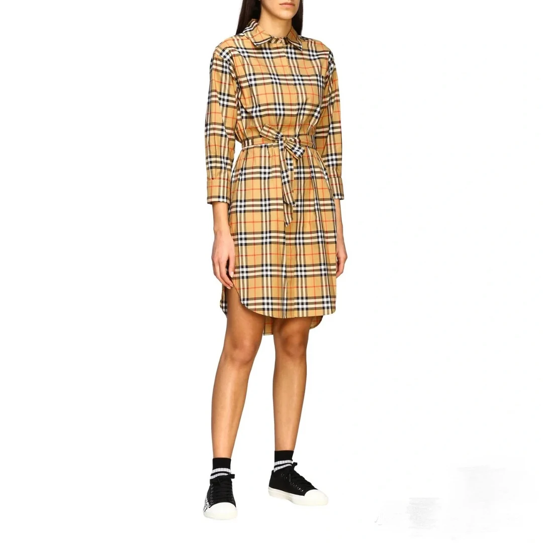 99新 BURBERRY/博柏利 格纹衬衣收腰 连衣裙 UK6码 GM000480